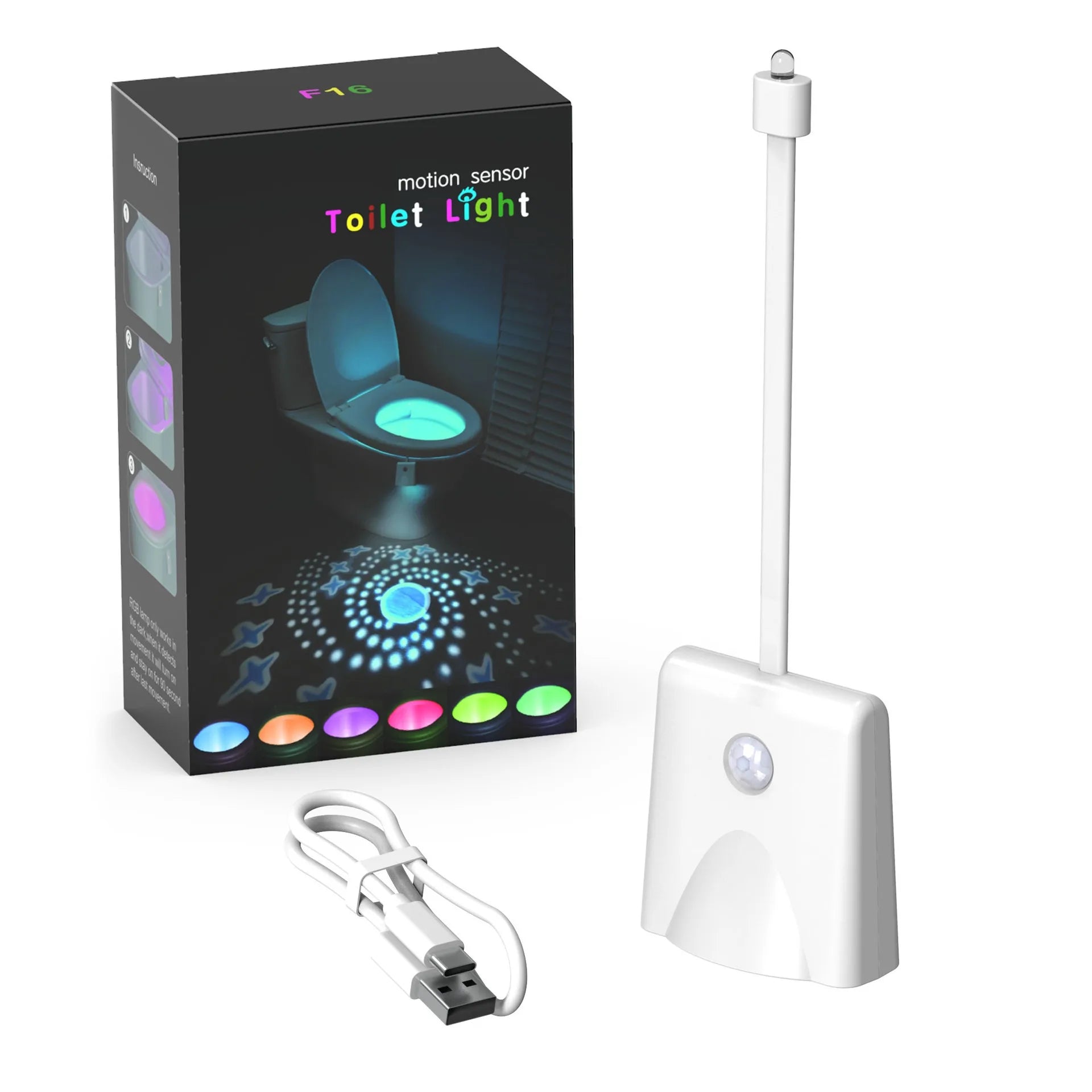 Toilet Bowl Light with Motion Sensor | Rechargeable 16 RGB Color LED Night Lamp with Star Projection for Fun Bathroom Use