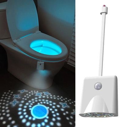 Toilet Bowl Light with Motion Sensor | Rechargeable 16 RGB Color LED Night Lamp with Star Projection for Fun Bathroom Use