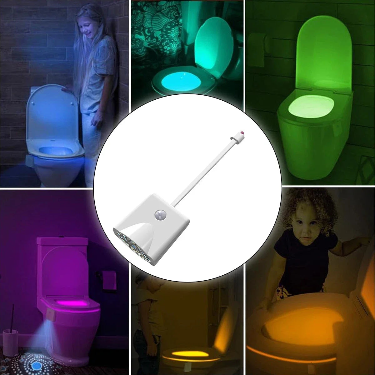 Toilet Bowl Light with Motion Sensor | Rechargeable 16 RGB Color LED Night Lamp with Star Projection for Fun Bathroom Use