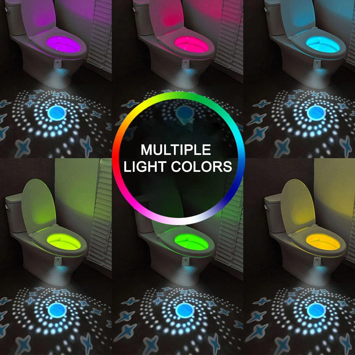 Toilet Bowl Light with Motion Sensor | Rechargeable 16 RGB Color LED Night Lamp with Star Projection for Fun Bathroom Use